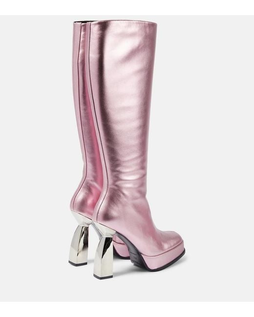 NODALETO Pink Angel Metallic Leather Knee-High Boots