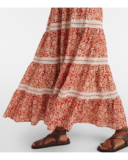 Rixo Orange Aubrie Floral Smocked Cotton Midi Dress