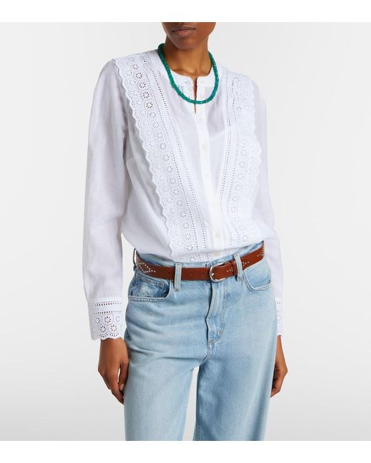 Veronica Beard White Clermont Broderie Anglaise Cotton-Blend Shirt