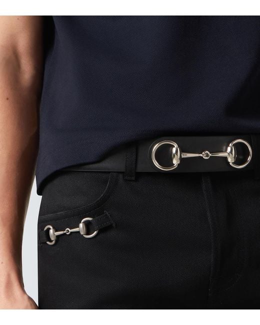 Gucci Black Horsebit 1955 Leather Belt for men