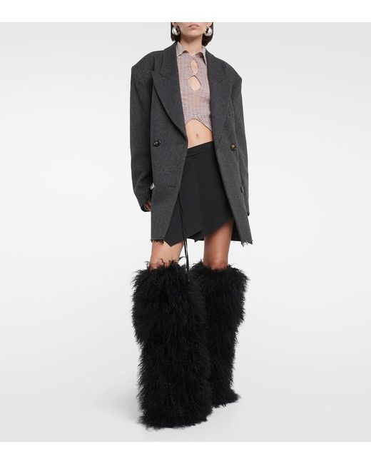 Paris Texas Black Shearling Fur Boots