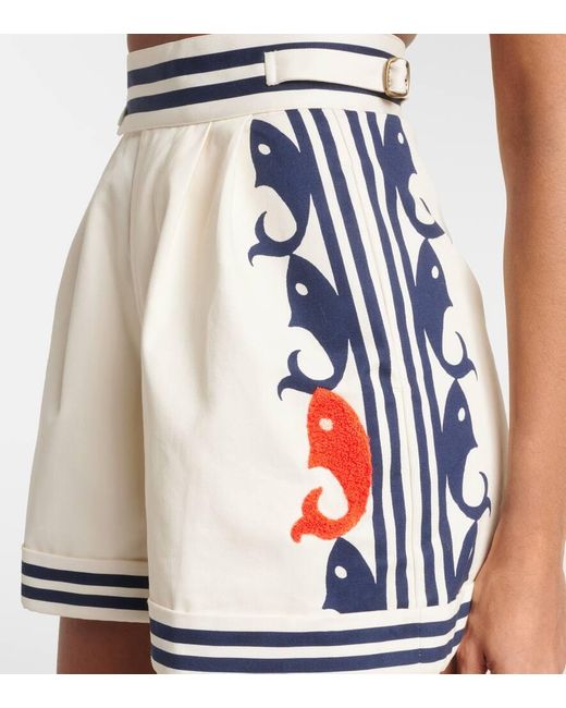 ALÉMAIS White Marine Printed Cotton Shorts