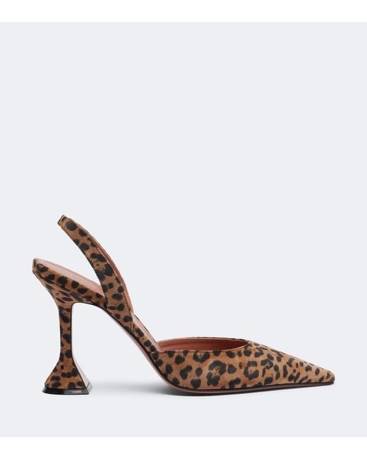 AMINA MUADDI Brown Holli Leopard-Print Suede Slingback Pumps