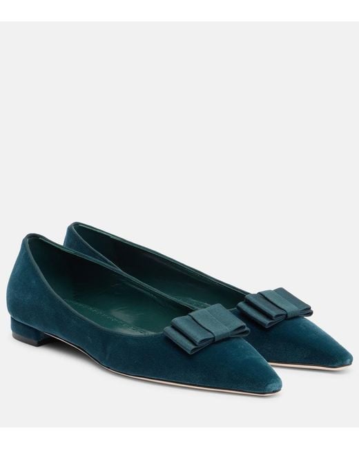 Manolo Blahnik Blue Reador Velvet Ballet Flats