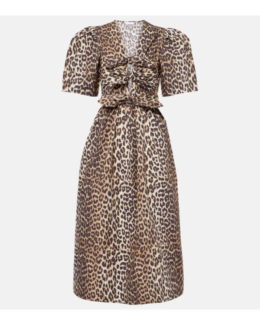 Ganni Brown Dress With Animal Print