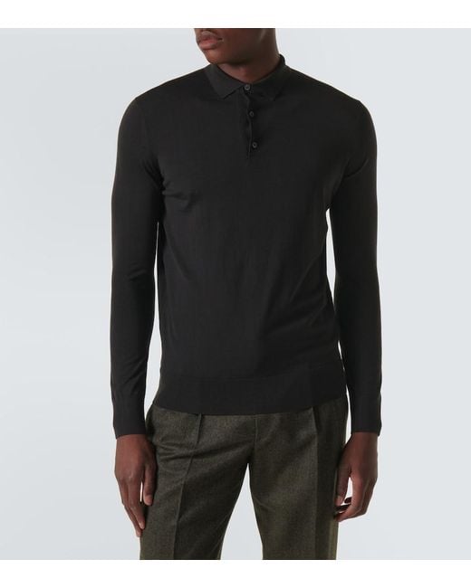Loro Piana Black Ml Long-Sleeved Wool Polo Shirt for men