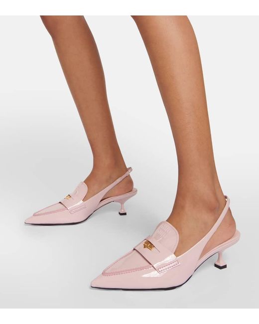 Miu Miu Pink Slingback Patent Leather Penny Loafers