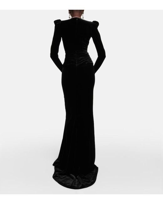 Alessandra Rich Black Deep Neckline Velvet Long Dress