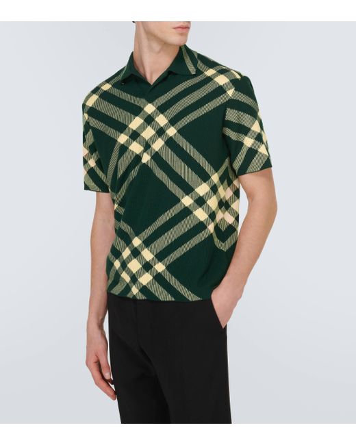 Burberry Green Checked Wool-blend Polo Shirt for men