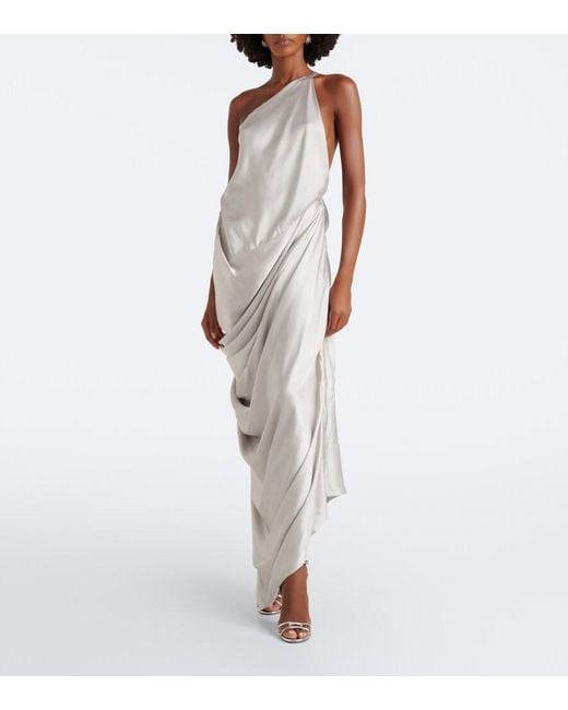 Vivienne Westwood White Glossa Draped One-Shoulder Satin Maxi Dress