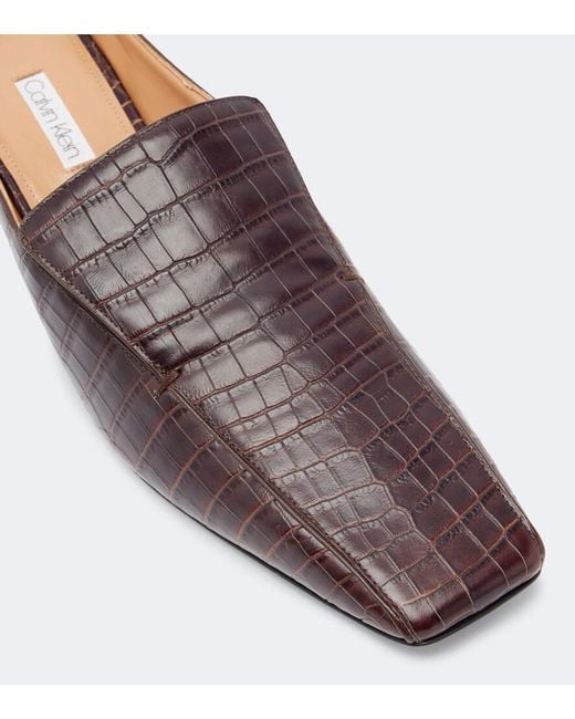 Calvin Klein Brown Tilda Croc-Effect Leather Slingback Pumps