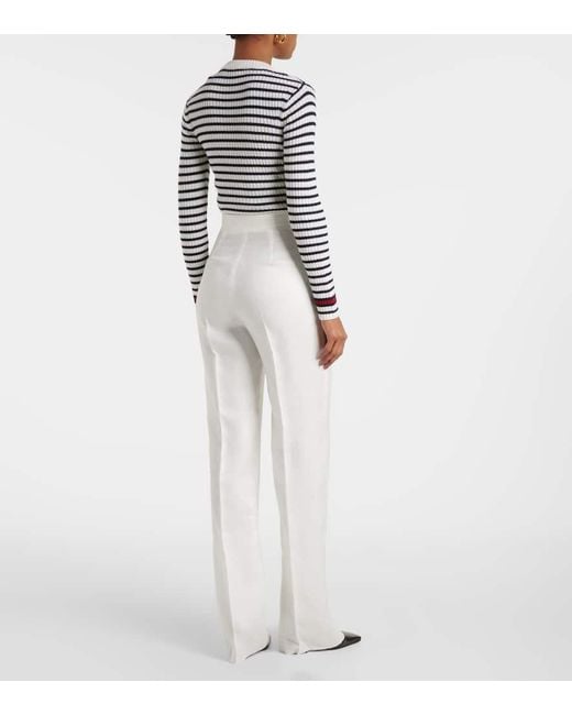 Max Mara White Weite High-Rise-Hose Aversa Aus Leinen