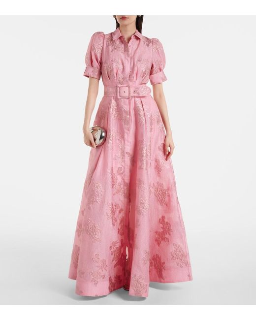 Rebecca Vallance Pink Benette Belted Brocade Shirt Dress