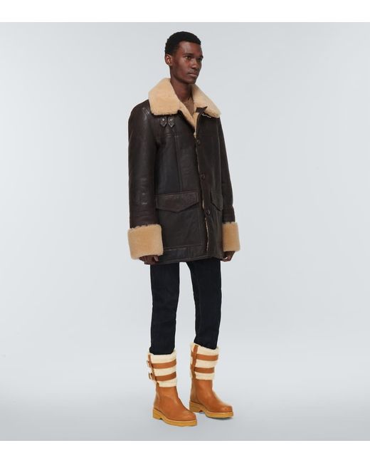 Christian Louboutin Brown Shearling-Trimmed Leather Boots for men