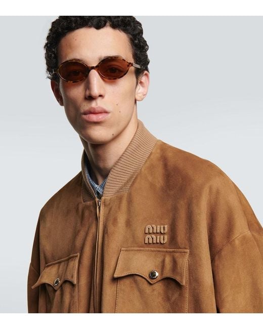 Miu Miu Ovale Sonnenbrille Miu Regard in Brown für Herren