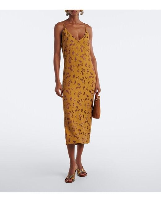 Dries Van Noten Metallic Floral Jacquard Satin Slip Dress