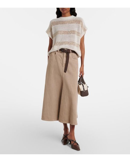 Brunello Cucinelli White Open-Knit Sequined Cotton Sweater