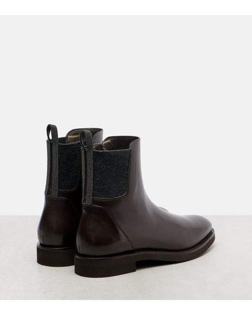 Brunello Cucinelli Black Chelsea Monili Leather Ankle Boots
