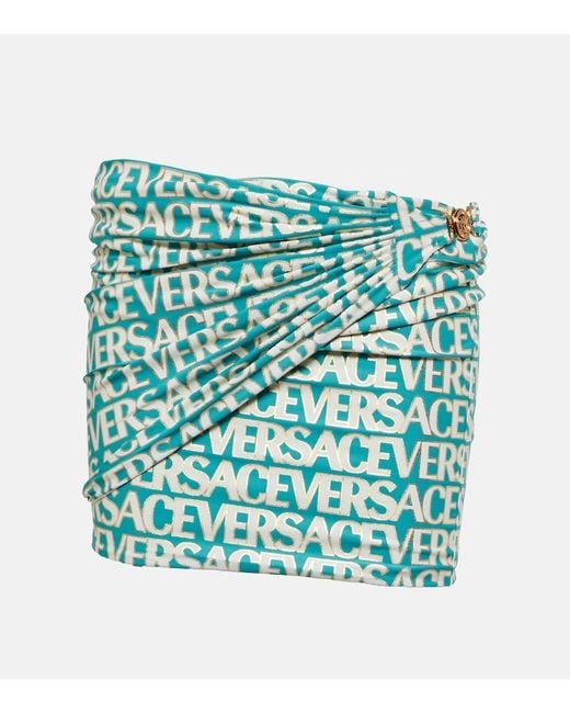 Versace Green Logo Ruched Miniskirt