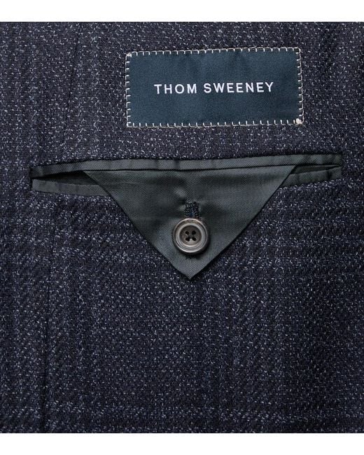 Thom Sweeney Blue Checked Wool And Silk Blazer for men