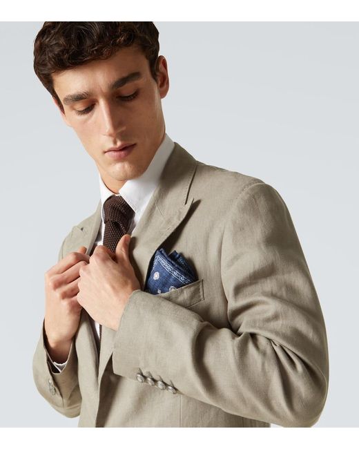 Brunello Cucinelli Blue Double-Faced Silk Pocket Square for men