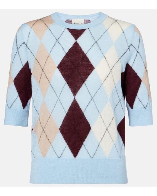 Khaite Blue Anders Argyle Cashmere And Mohair Top