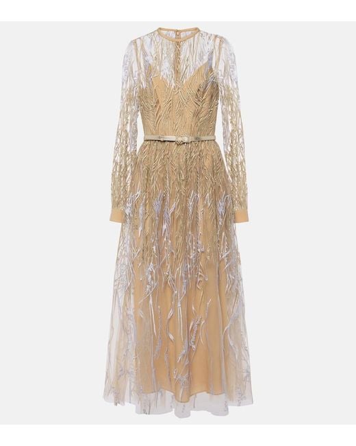 Elie Saab Natural Arboreal Midi Gown