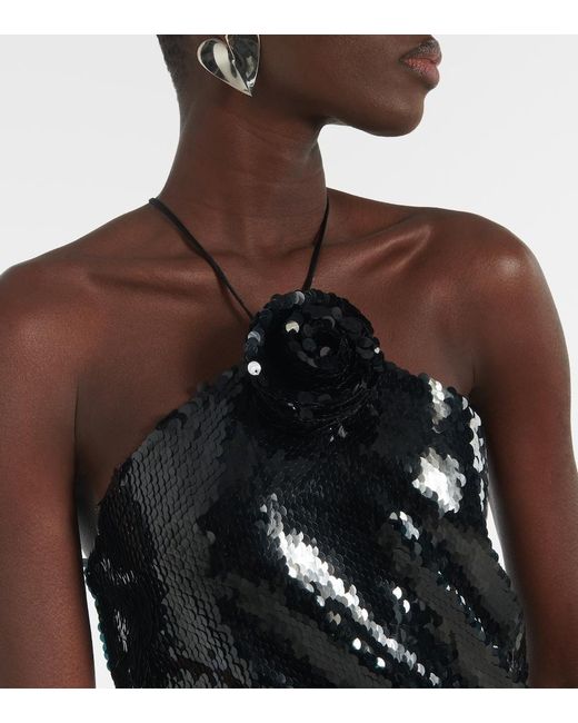 Magda Butrym Black Floral-Applique Sequined Minidress