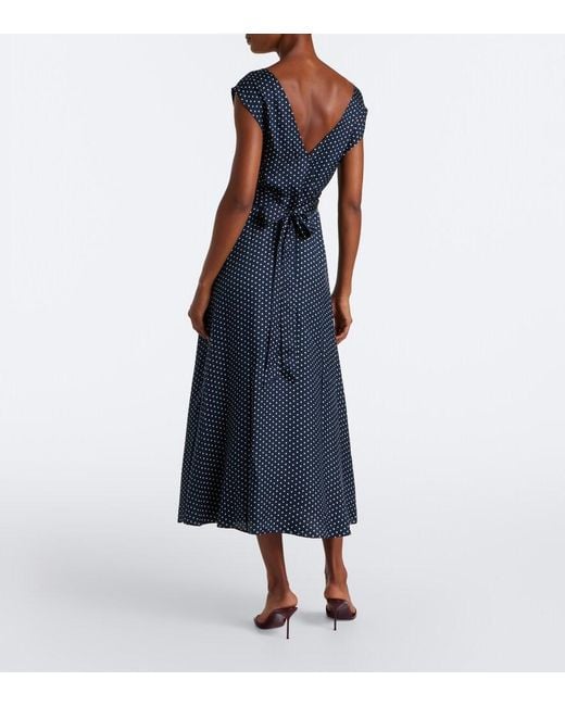 Doen Blue Tahlia Polka Dot Silk-Blend Midi Dress