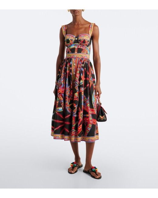 Dolce & Gabbana Red Carretto Cotton Midi Dress