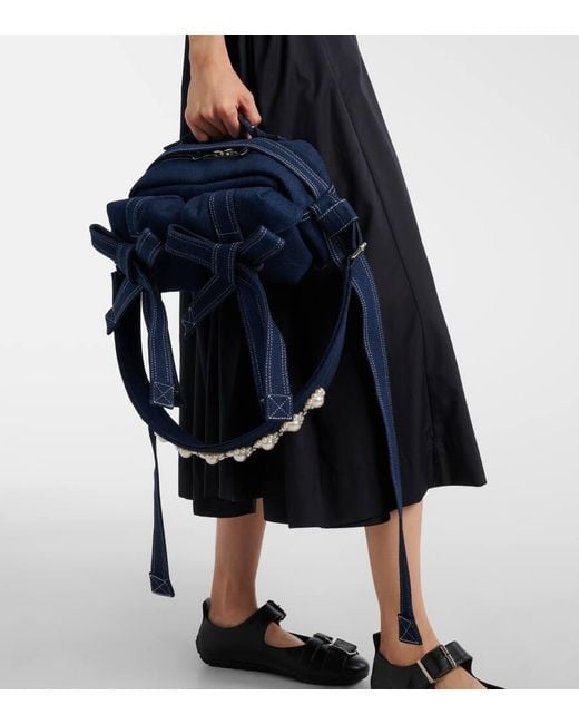 Simone Rocha Blue Verzierte Schultertasche Aus Denim