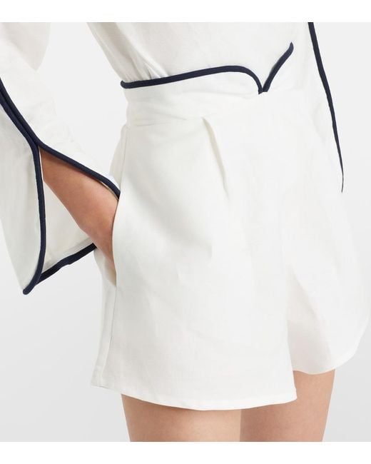 Adriana Degreas White Bicolor Linen-Blend Bermuda Shorts
