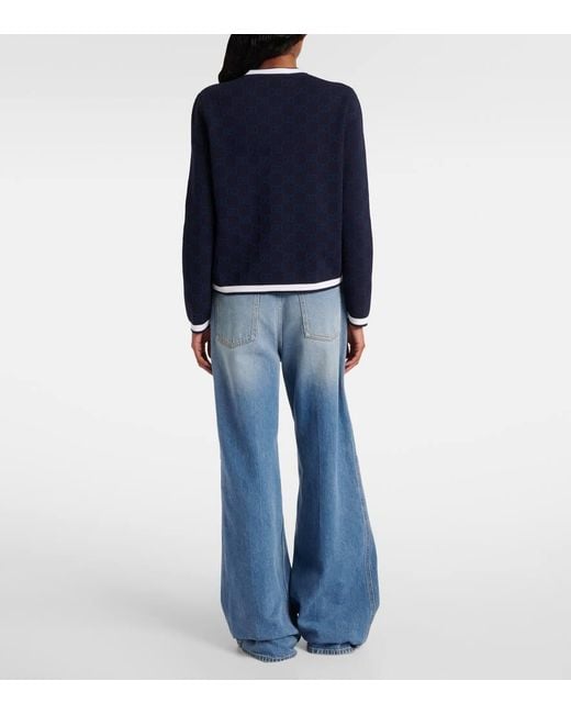 Gucci Blue Cardigan Aus Feinem Gg Baumwolljacquard, Größe