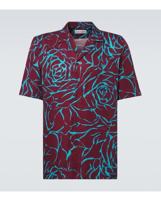 Dries Van Noten Blue Printed Bowling Shirt for men