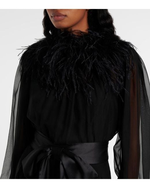 Dolce & Gabbana Black Feather-Trimmed Silk Chiffon Gown