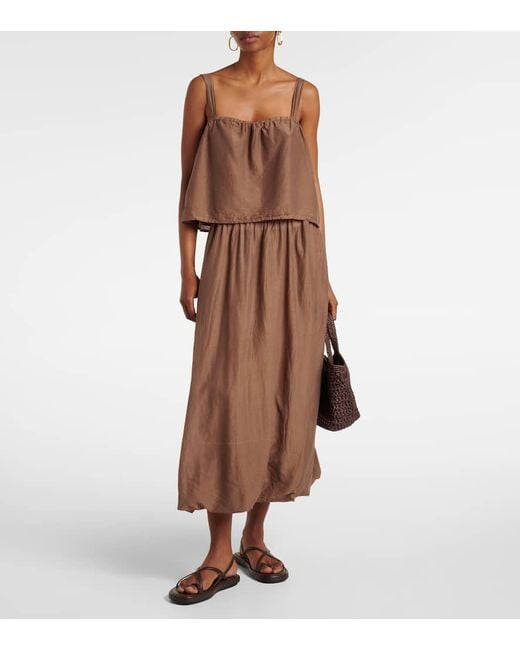 Falda Larga Ines De Gasa De Algodon Y Seda Velvet de color Brown