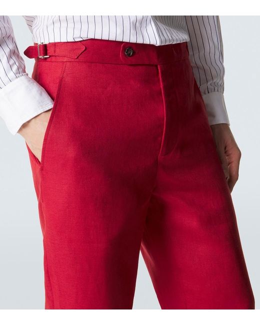 Bode Red Linen Straight Pants for men