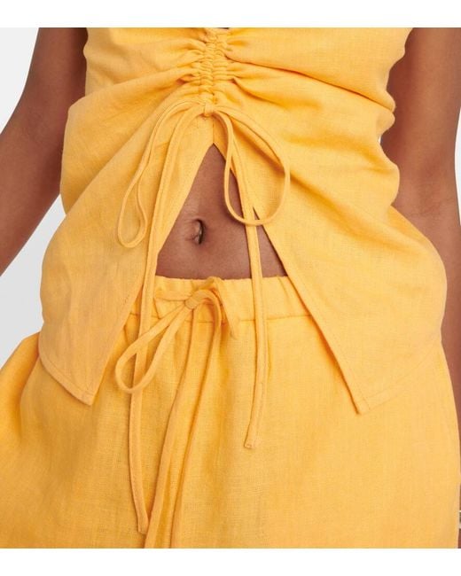 Nanushka Yellow Ruched Linen Top
