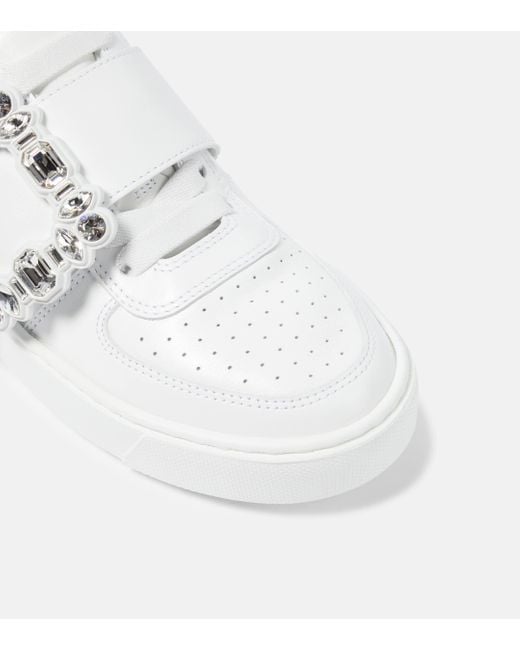 Roger Vivier White Very Vivier Embellished Leather Sneakers