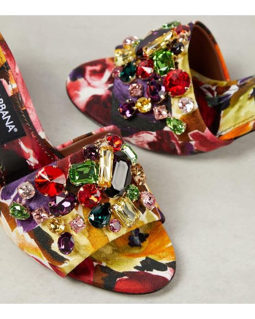 Dolce & Gabbana Multicolor Verzierte Pantoletten aus Satin