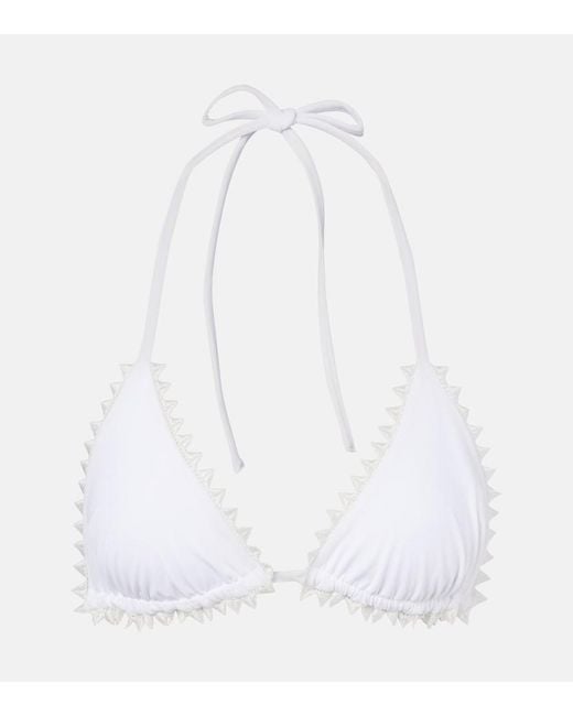 Jacquemus White Picot Embroidered Bikini Top