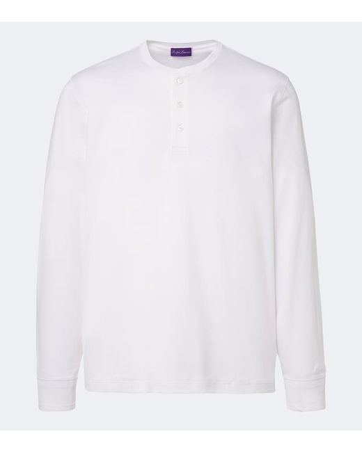 Ralph Lauren White Cotton Jersey Henley Shirt for men