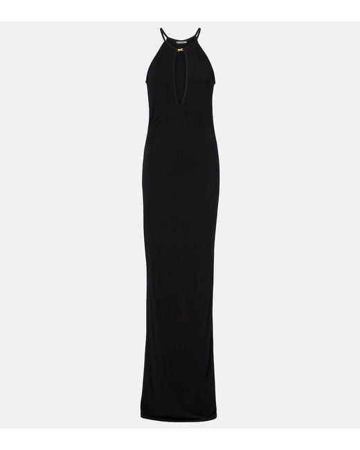Tom Ford Black Cutout Halterneck Crepe Jersey Gown