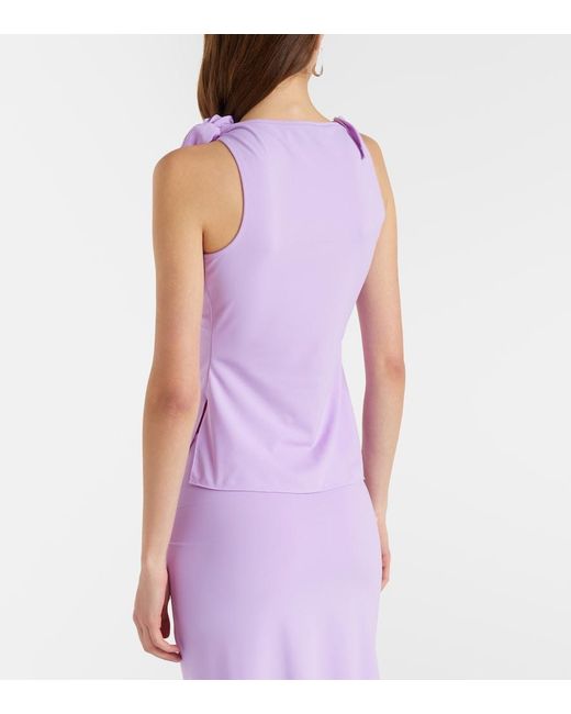 Coperni Purple Floral-Applique Gathered Jersey Top