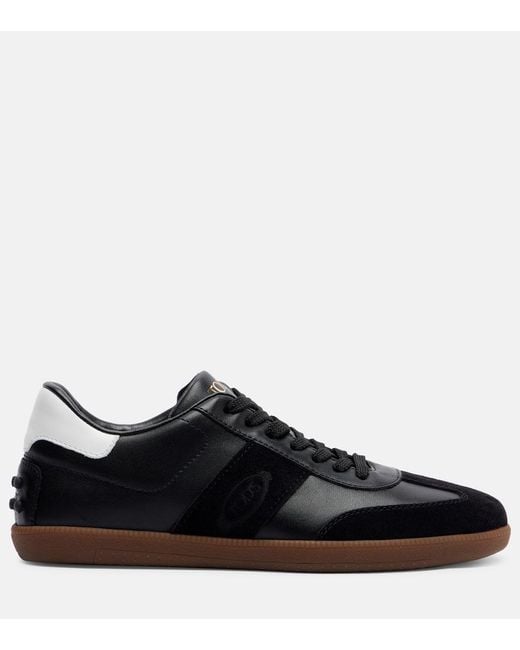 Tod's Black Suede-Trimmed Leather Sneakers