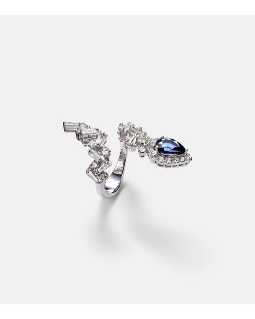 YEPREM White Reign Supreme 18Kt Ring With Diamonds And Sapphire