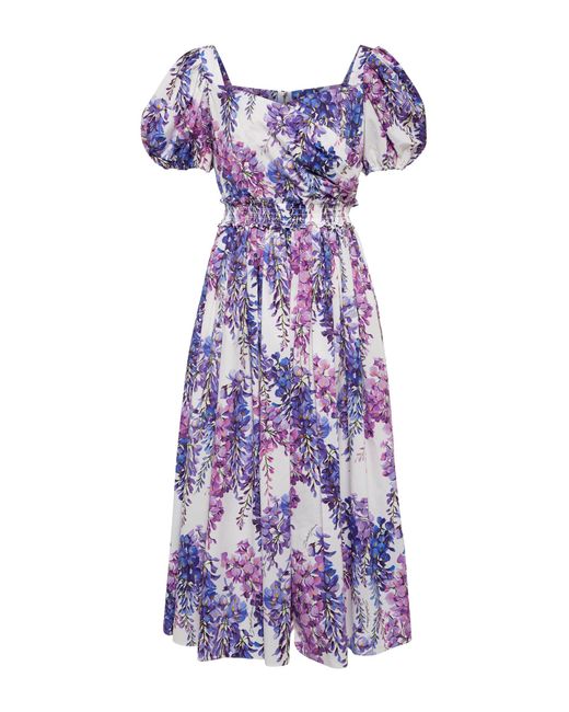Dolce & Gabbana Purple Floral Cotton Poplin Midi Dress