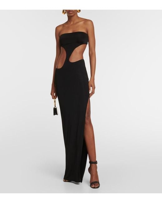 Louisa Ballou Black Long Carve Cutout Jersey Maxi Dress