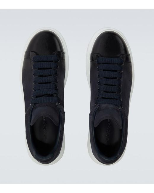 McQueen Blue Oversized Suede-Trimmed Leather Sneakers for men