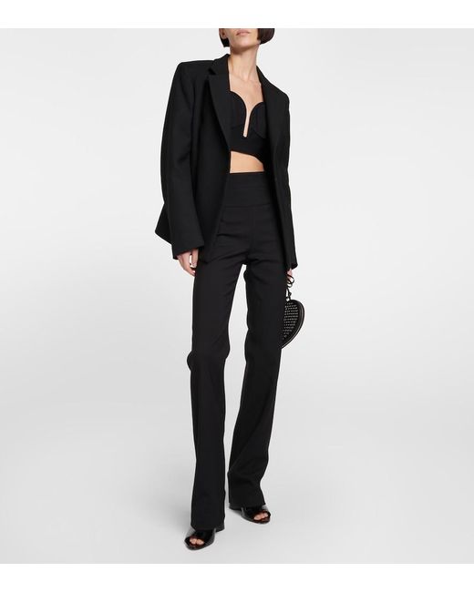 Alaïa Black Alaia Belted Straight Wool Pants